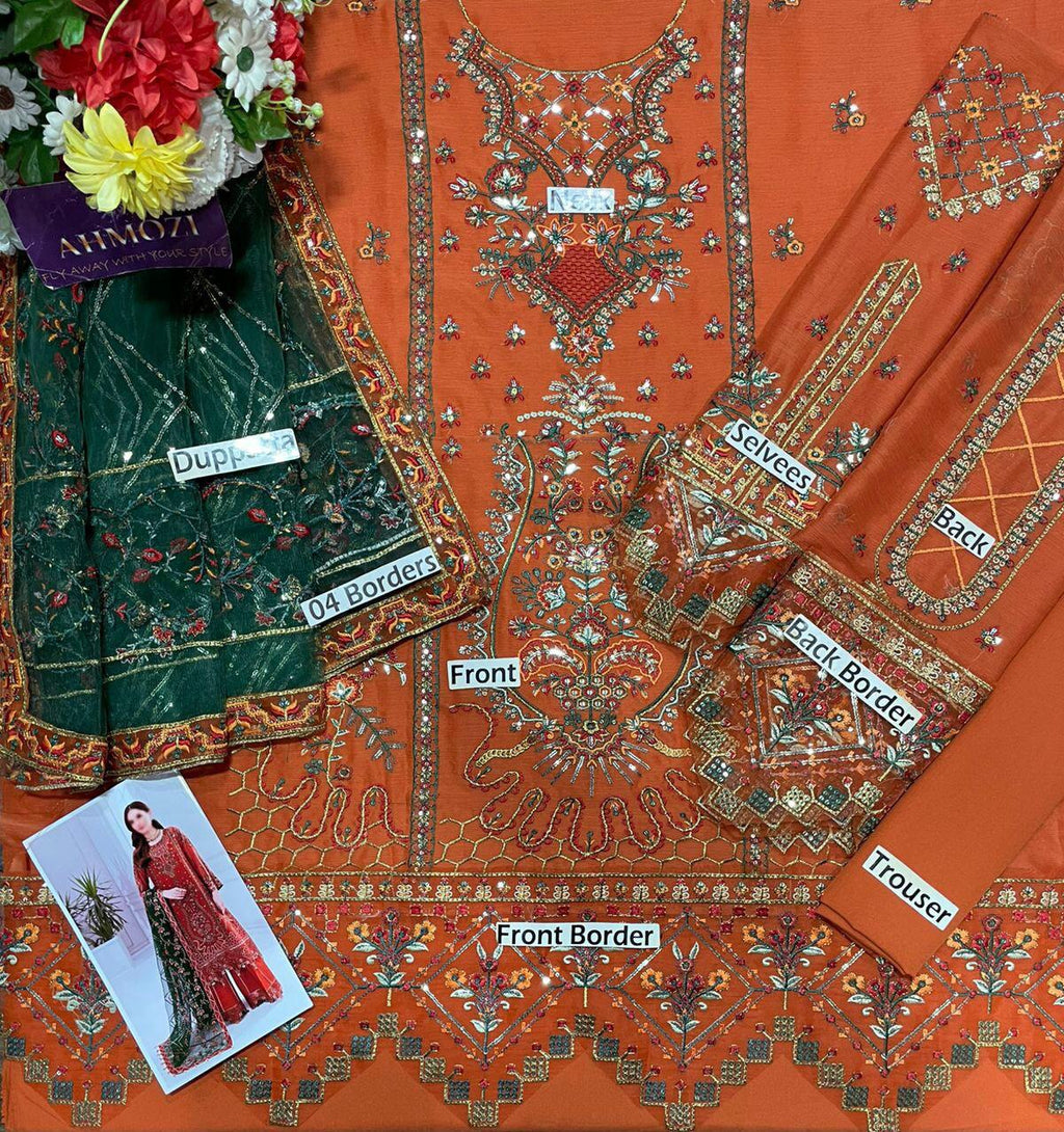 Alizeh Embroidered Chiffon Collection – Unstitched 3PC Luxury Suit