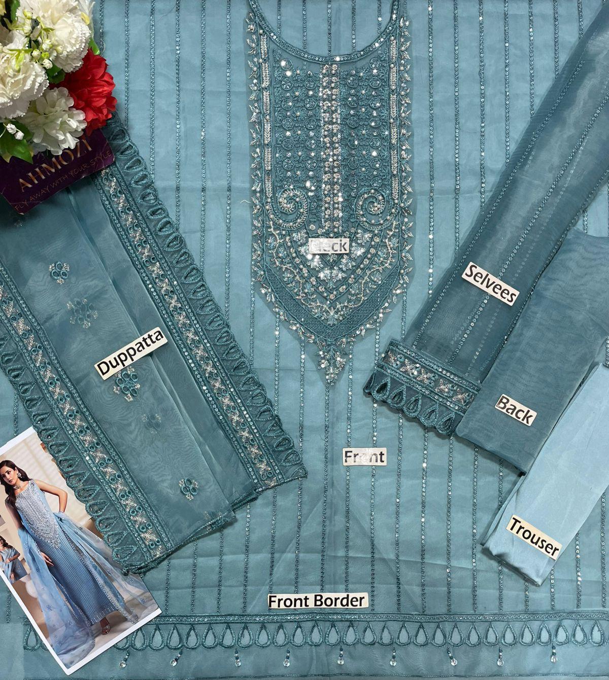 Ahmozi Maryam’s Hit Code – Unstitched 3PC Luxury Embroidered Organza Suit