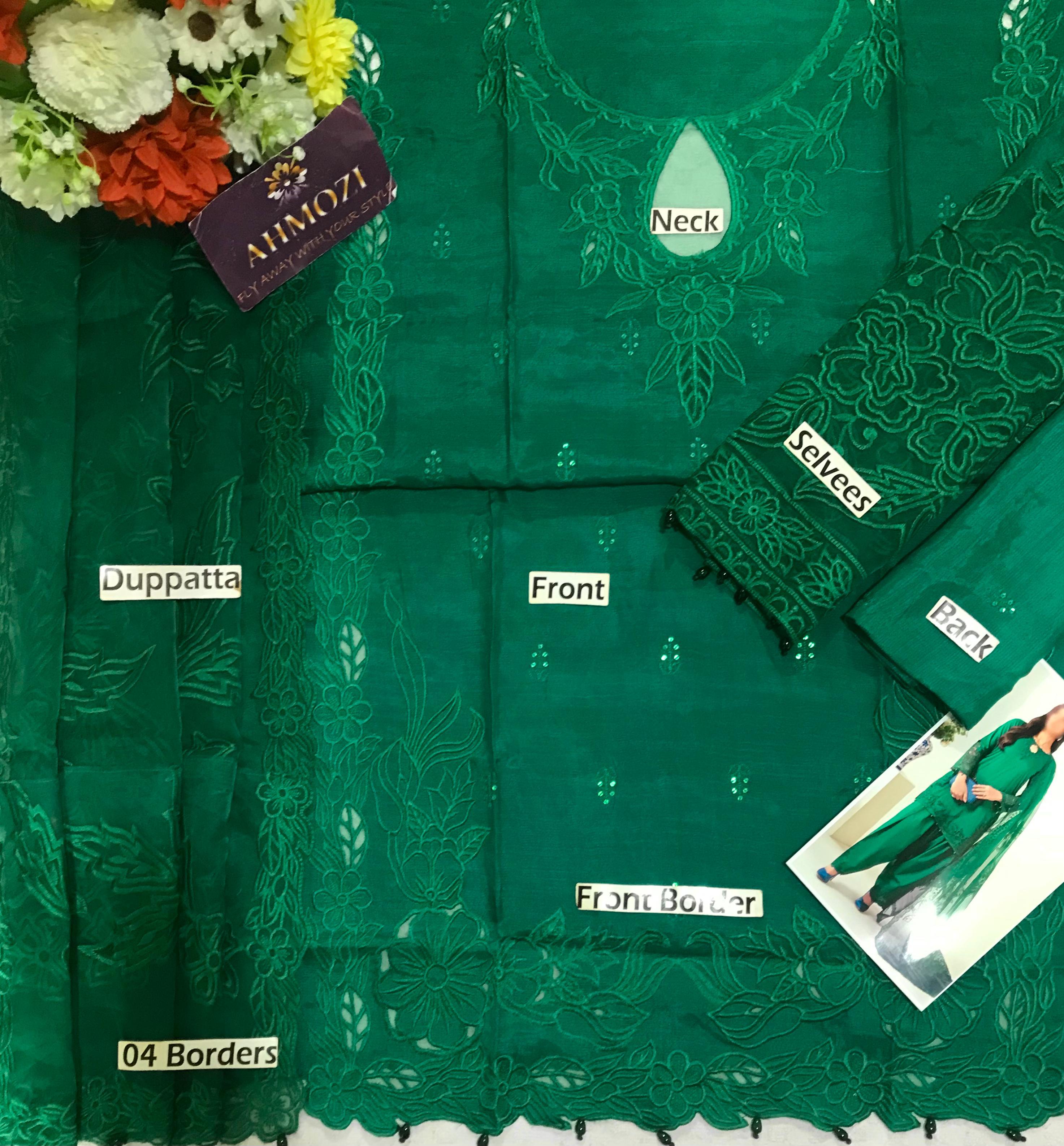 Ahmozi Maria B Designer – Heavy Embroidered 3-Piece Unstitched Suit