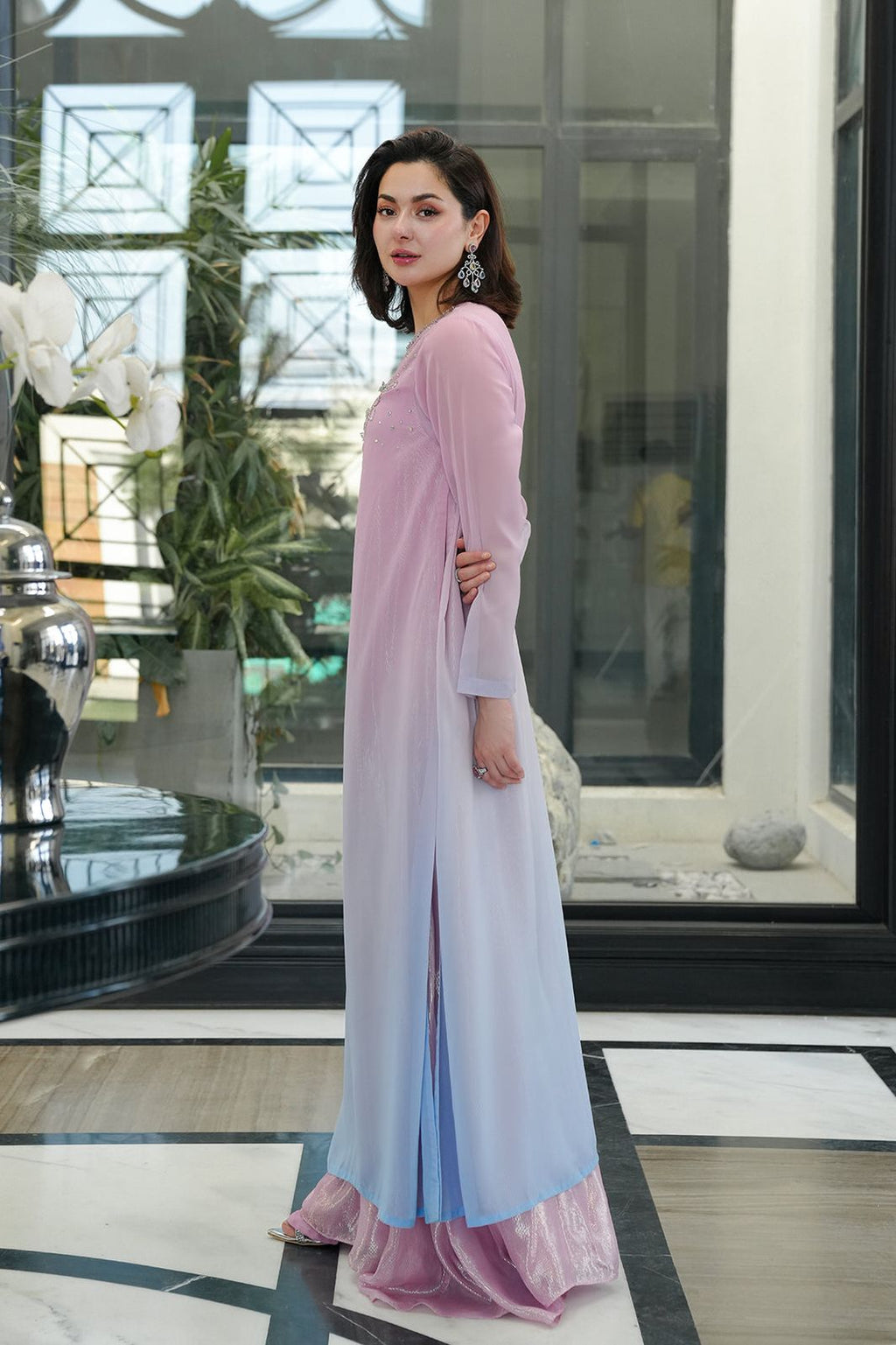 Lulusar Chiffon Suit – Unstitched Replica with Raw Silk Trouser & Inner