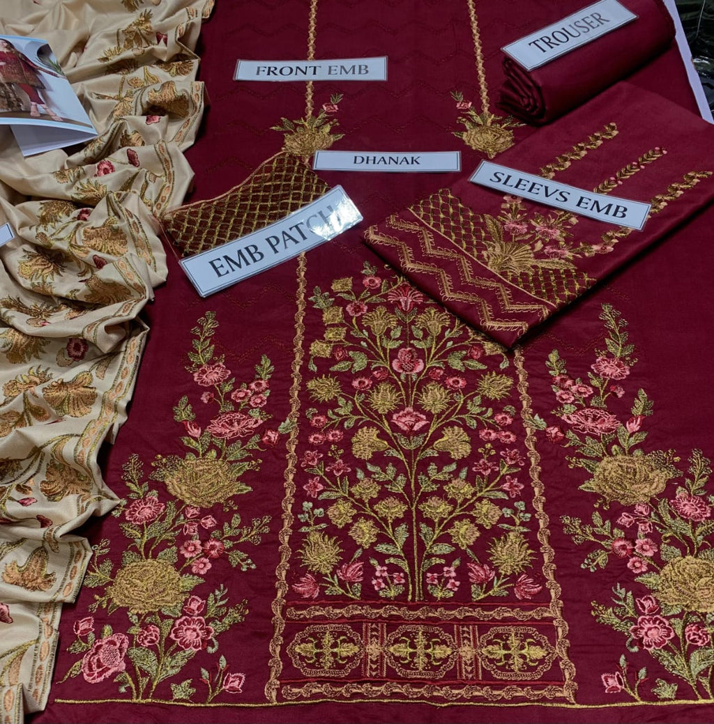 Baroque Dhanak Embroidered 3pc – Code 7039