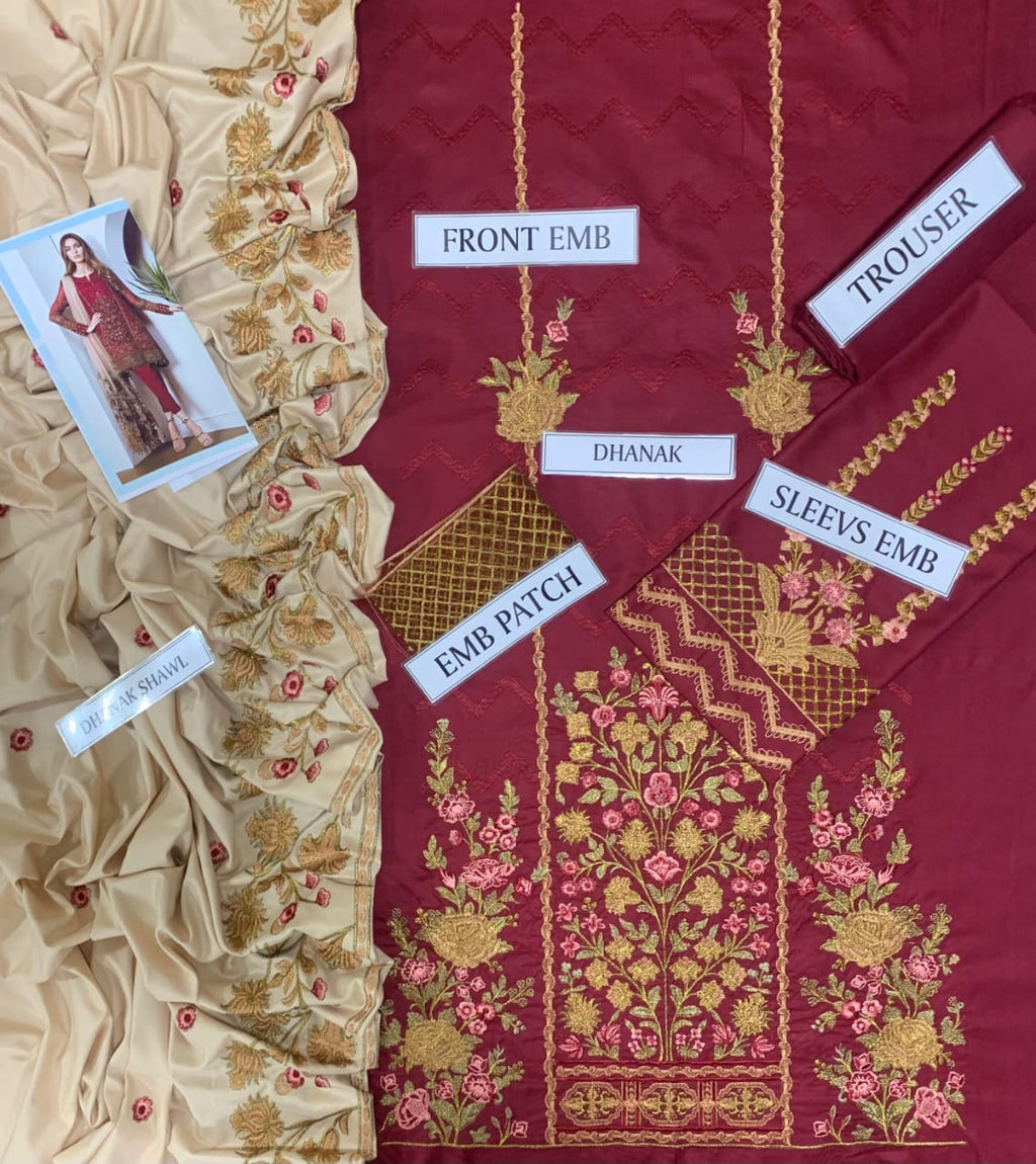 Baroque Dhanak Embroidered 3pc – Code 7039