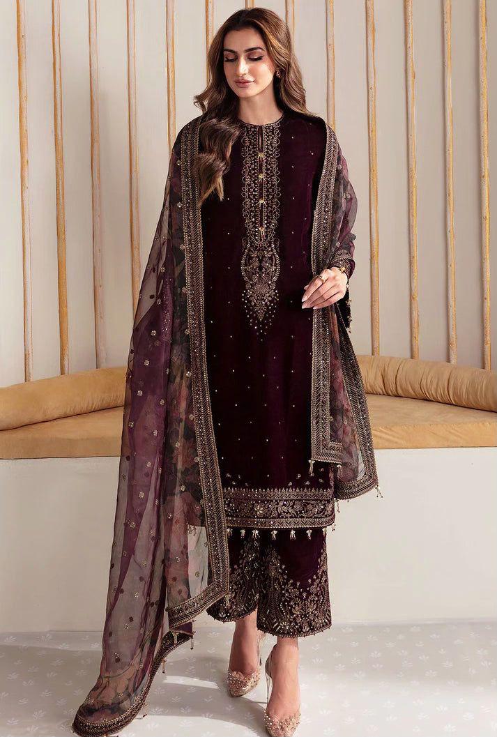 Jazmine | Velvet Embroidered 3PC with Organza Dupatta