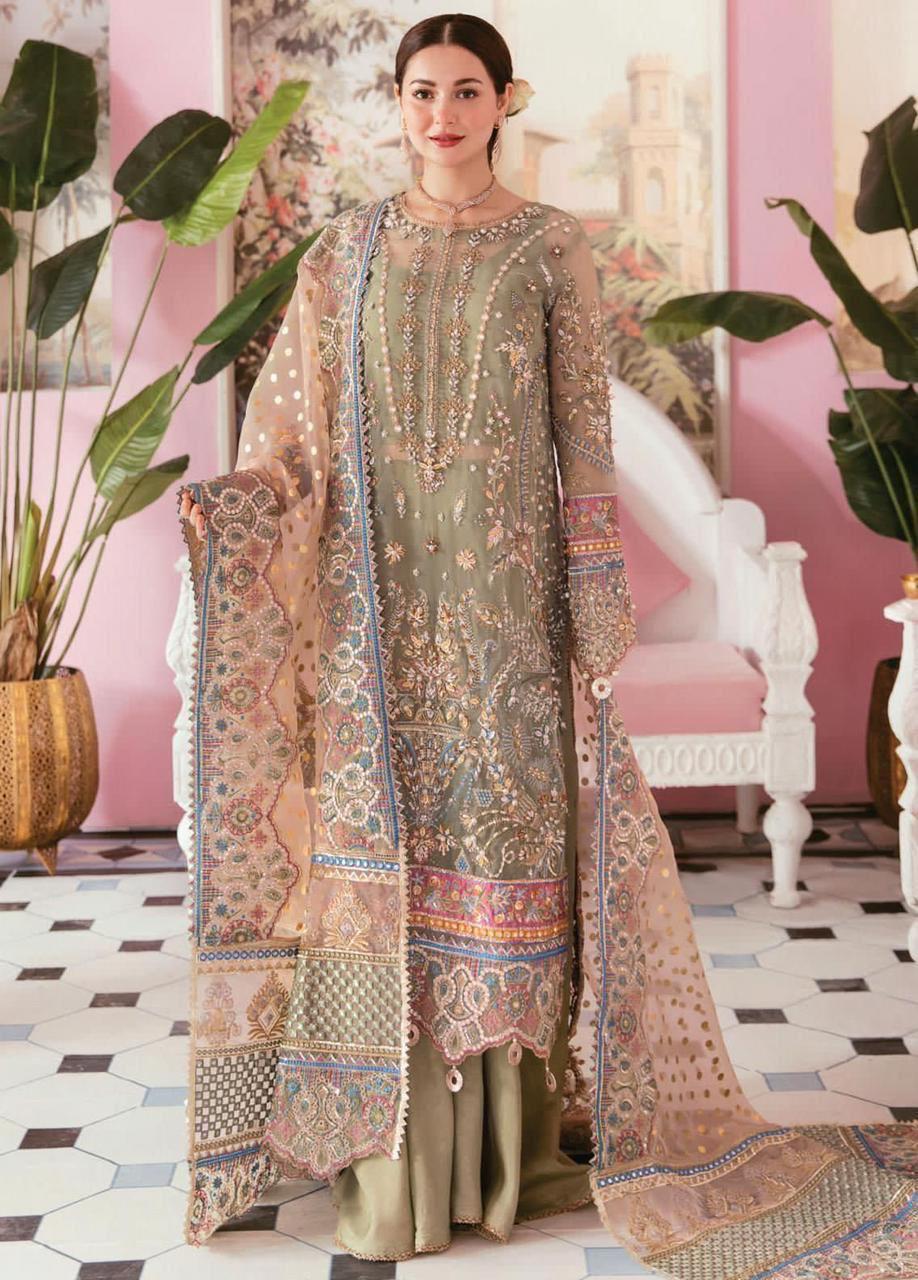 ELAF | Luxury Organza Embroidered 3PC with Malai Trouser