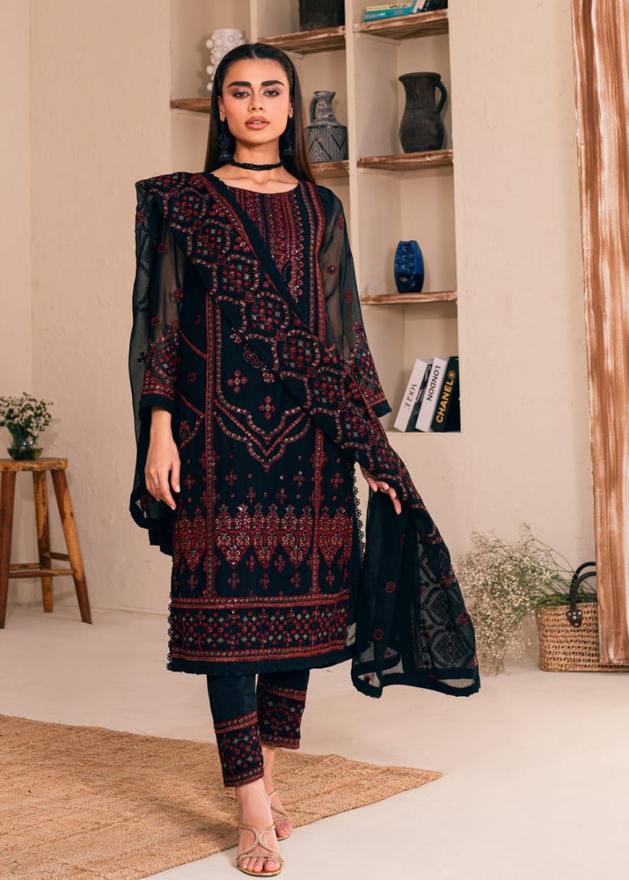 Noorma Kaamal | Fancy Chiffon Embroidered 3PC with Malai Trouser