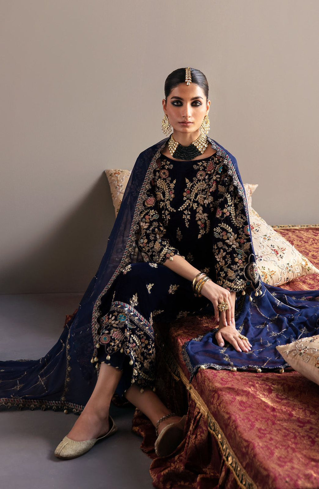 Emaan Adeel | Velvet Embroidered 3PC with Chiffon Dupatta