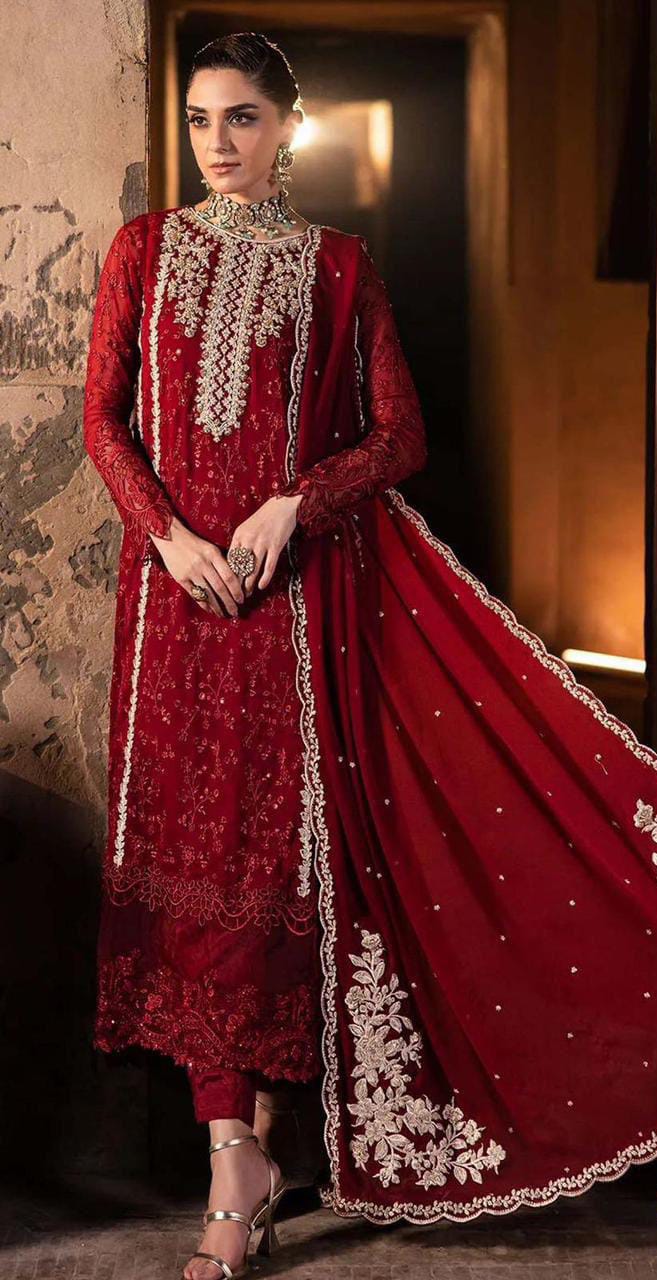 AZURE | Royal Crimson Luxury Chiffon 3PC