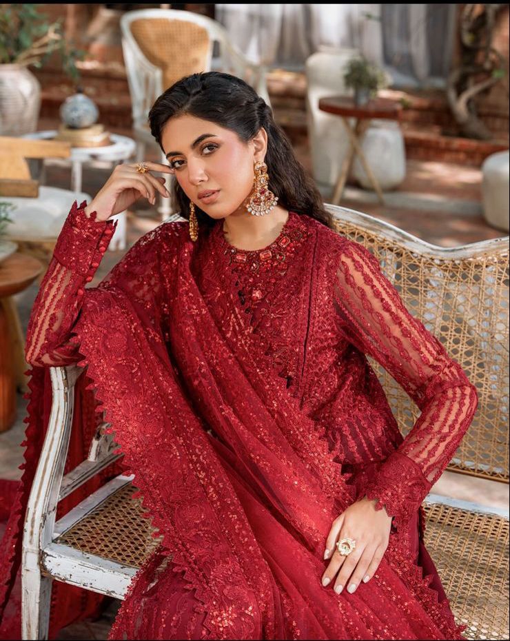 Akber Aslam Replica | Luxury Red Net Suit | Heavy Handwork & Sequins