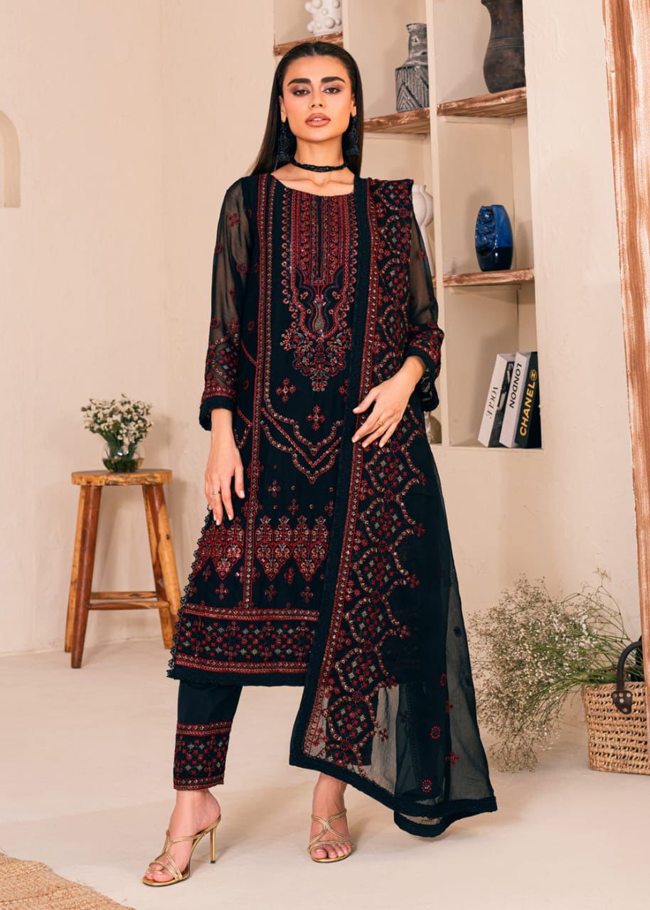 Noorma Kaamal | Fancy Chiffon Embroidered 3PC with Malai Trouser