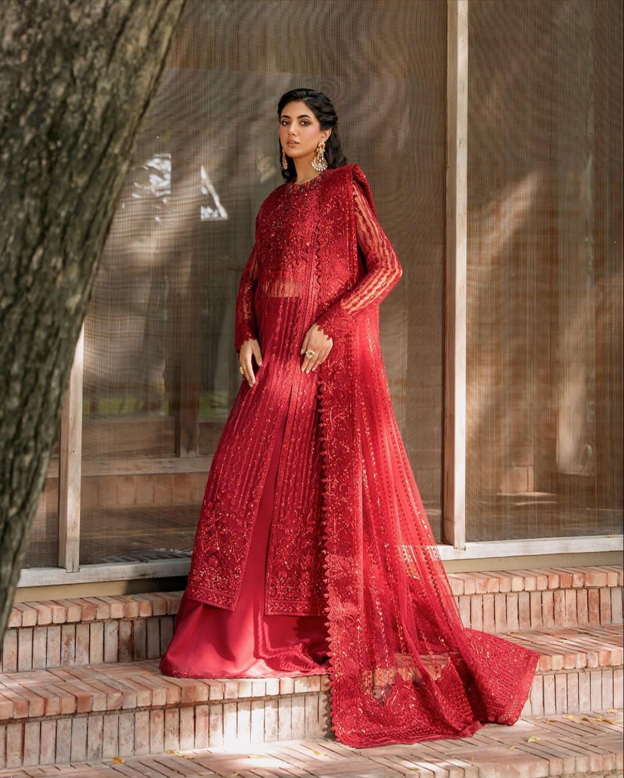 Akber Aslam Replica | Luxury Red Net Suit | Heavy Handwork & Sequins
