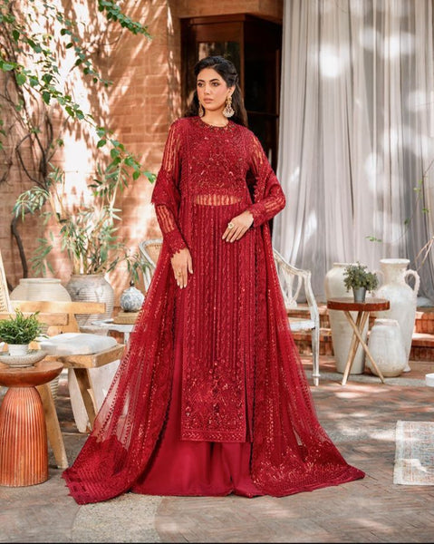 Akber Aslam Replica | Luxury Red Net Suit | Heavy Handwork & Sequins