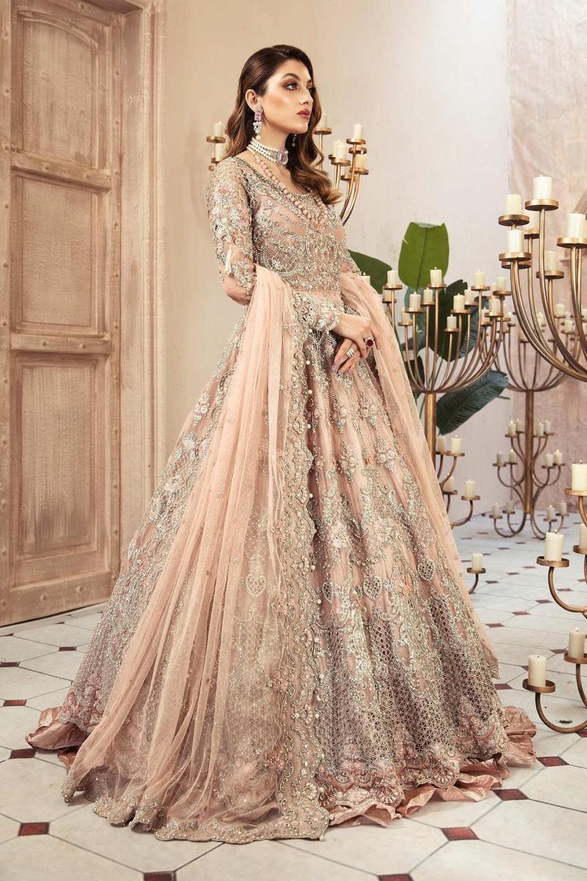 Luxury Heavy Embroidered Net Frock with Silk Trouser & Sequence Dupatta – 3PC