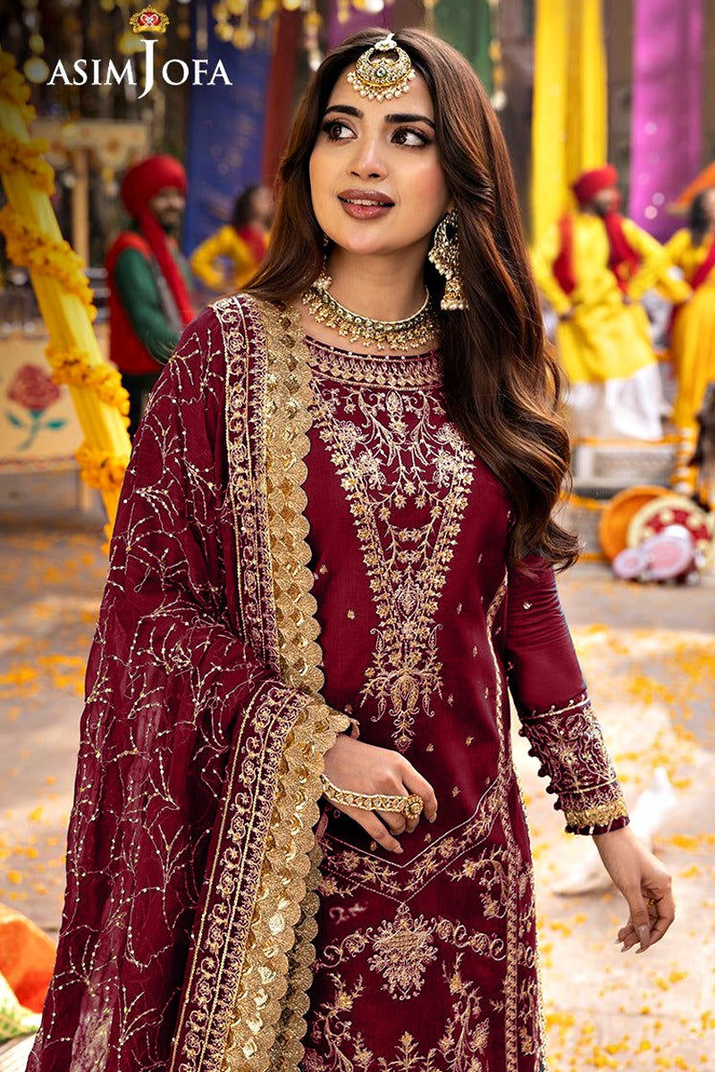Asim Jofa | Fancy Chiffon Embroidered 3PC with Malai Trouser