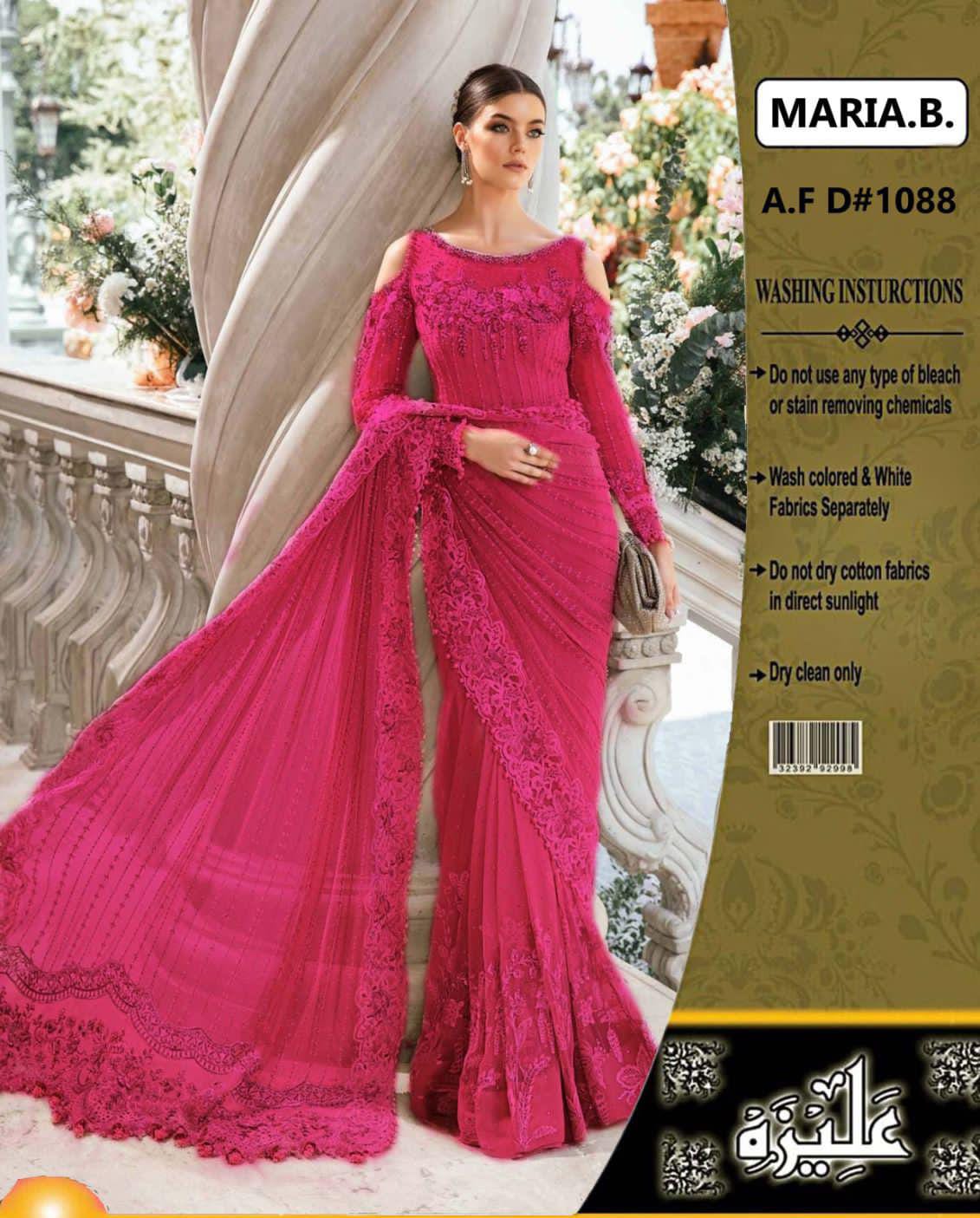 Maria B Exclusive Net Saree – Heavy Embroidered with Adda Work | 2024