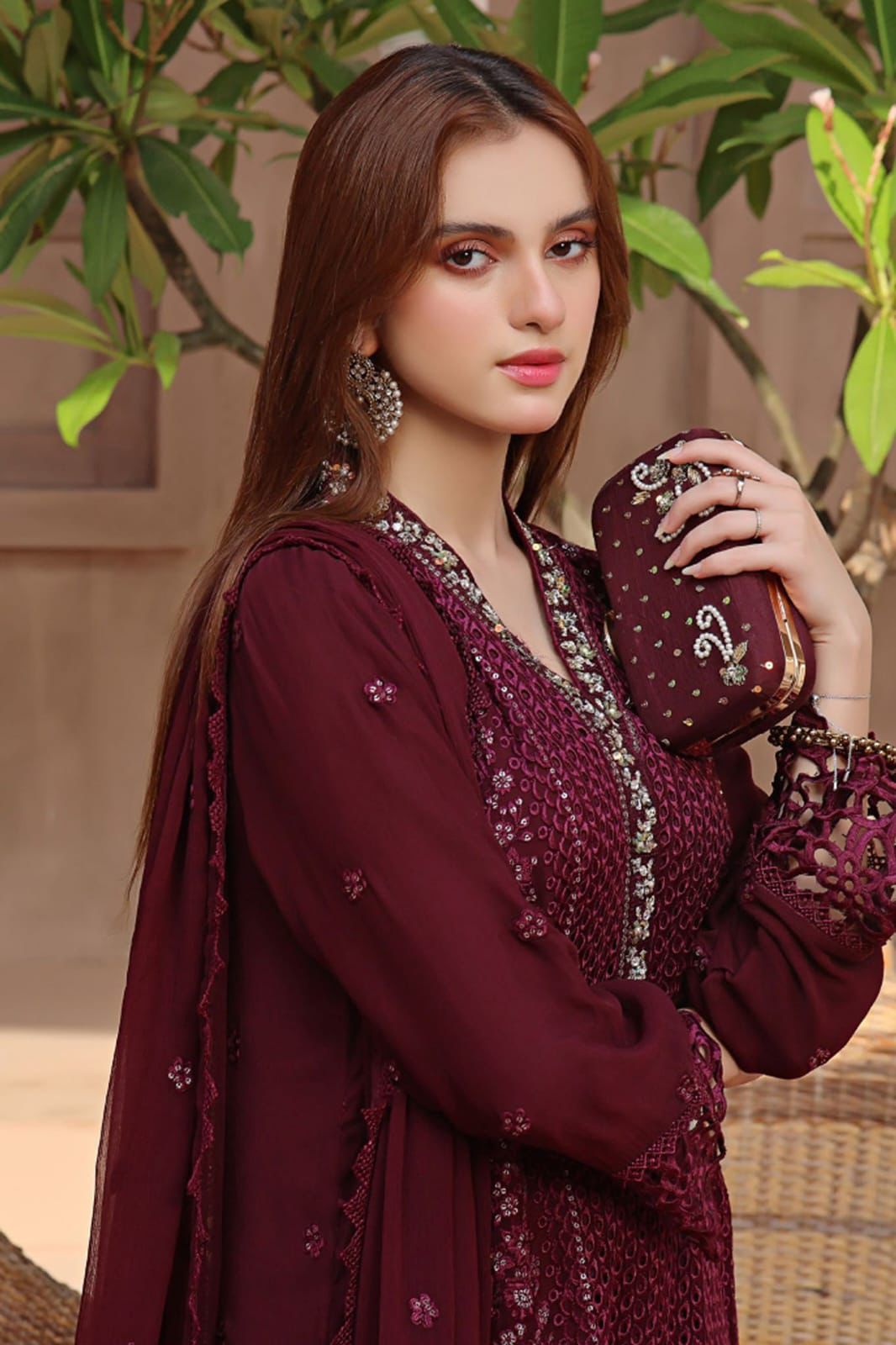 CRIMSON | Luxury Chiffon Embroidered 3PC