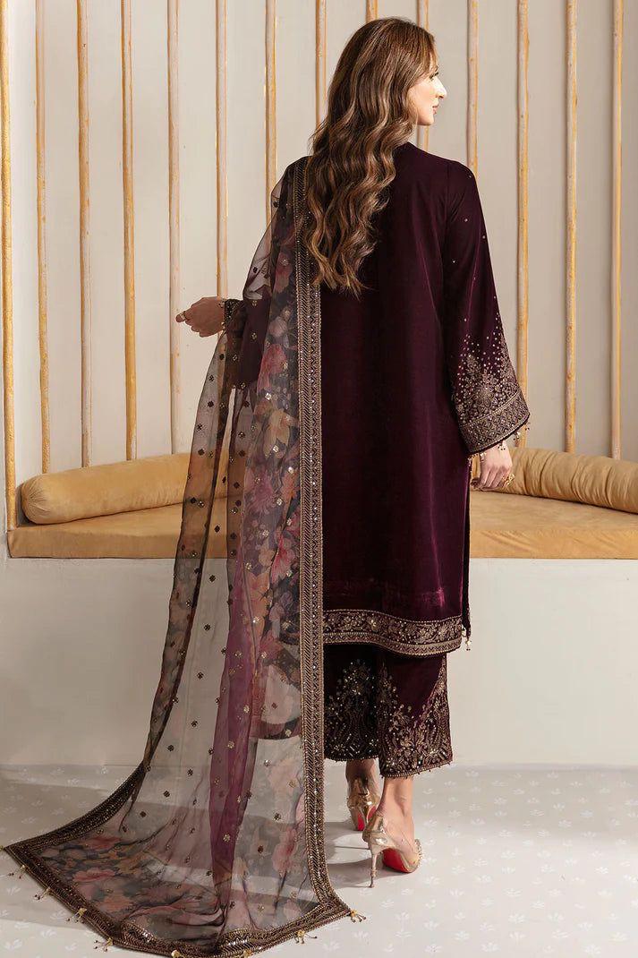 Jazmine | Velvet Embroidered 3PC with Organza Dupatta