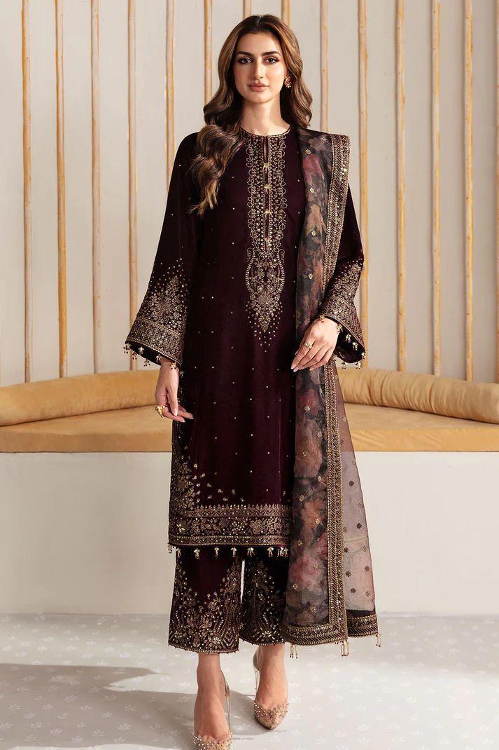 Jazmine | Velvet Embroidered 3PC with Organza Dupatta