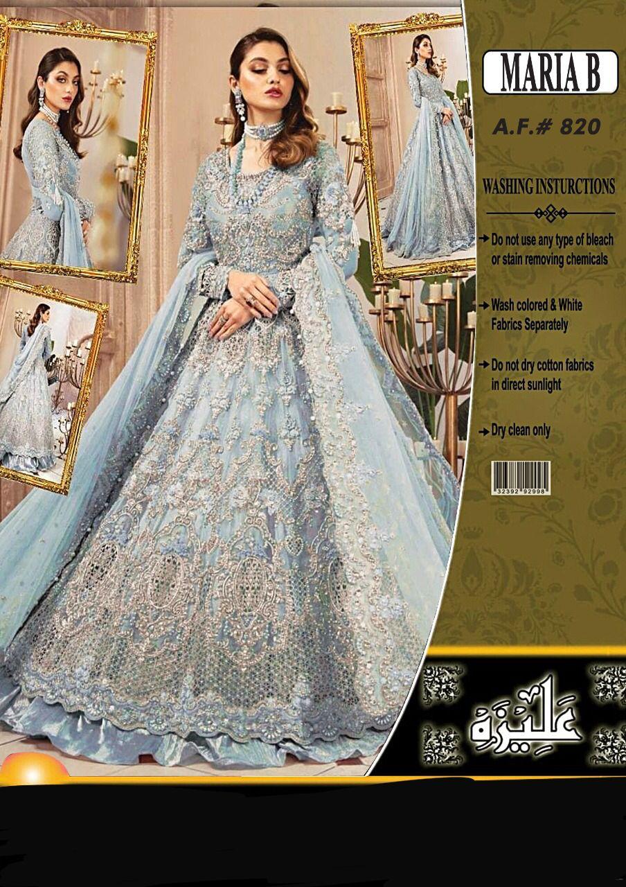 Luxury Heavy Embroidered Net Frock with Silk Trouser & Sequence Dupatta – 3PC