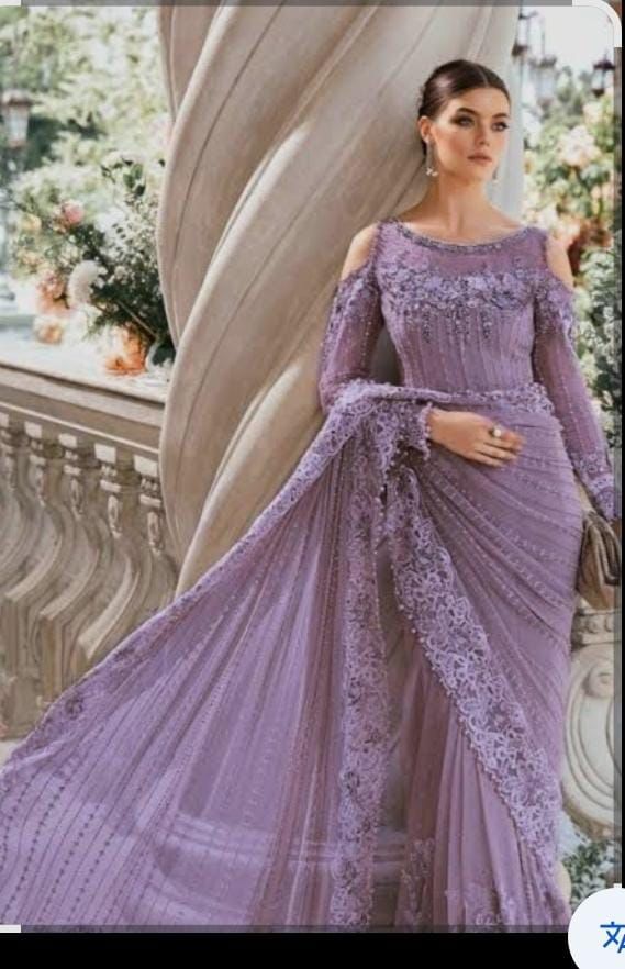 Maria B Exclusive Net Saree – Heavy Embroidered with Adda Work | 2024